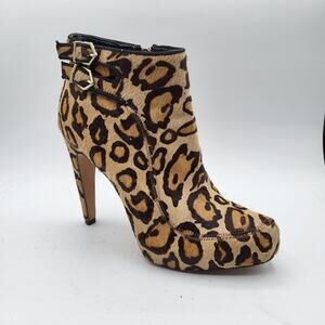 Sam Edelman Kit Fur Leopard Print Ankle 4.5" Heel Booties Women's Size 6.5M